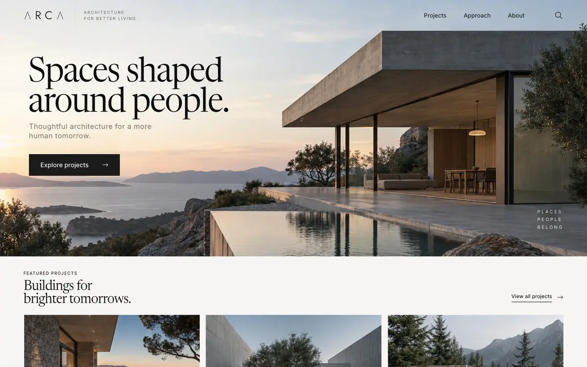 Architect Portfolio home page on desktop