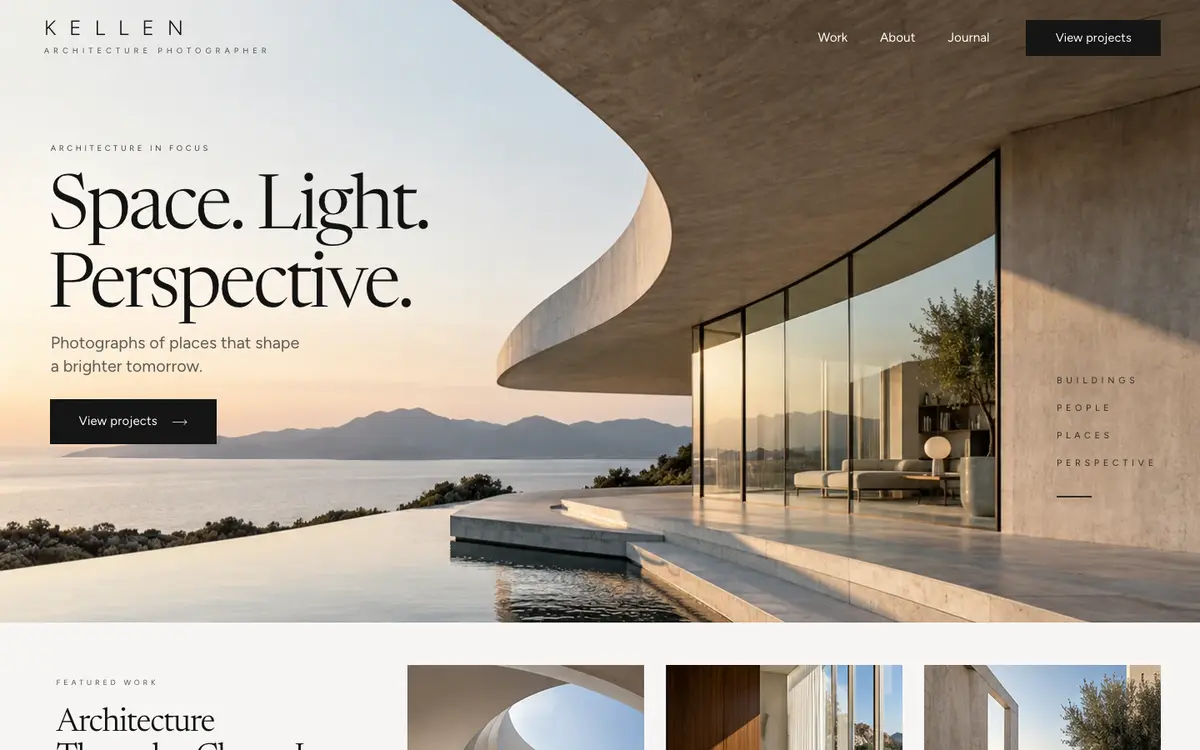 Architecture Photographer home page on desktop