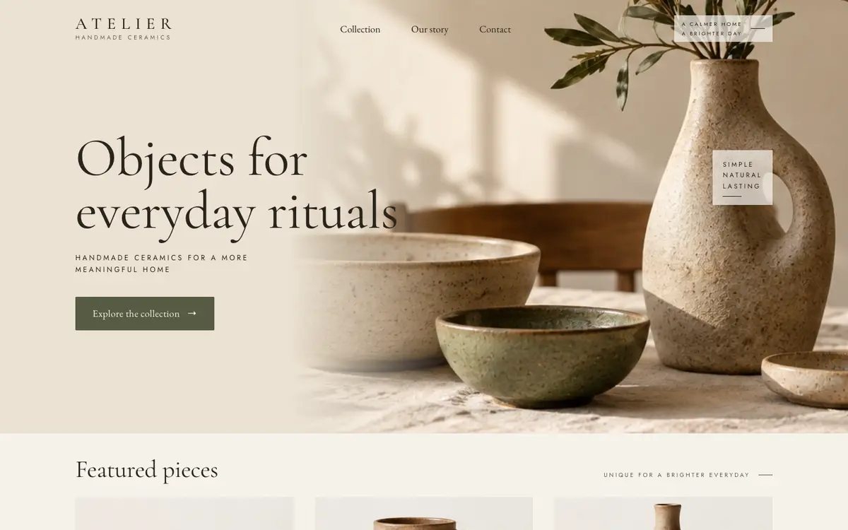 Atelier home page on desktop