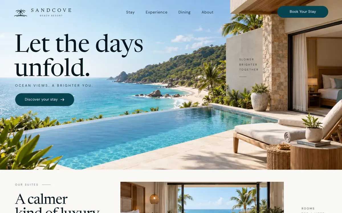 Beach Resort home page on desktop