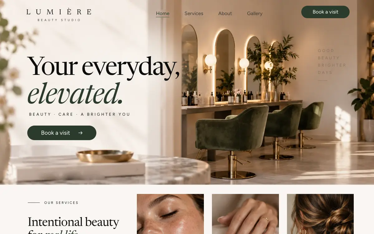 Beauty Studio home page on desktop