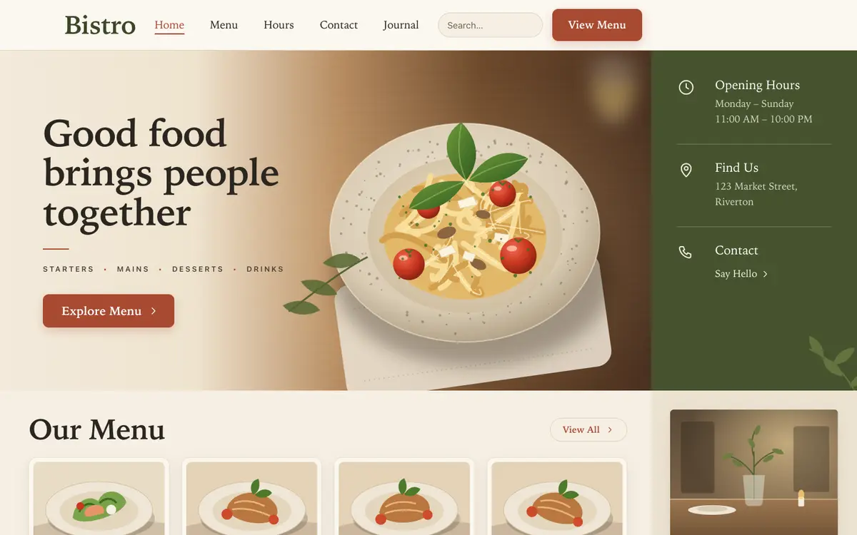 Bistro Studio home page on desktop