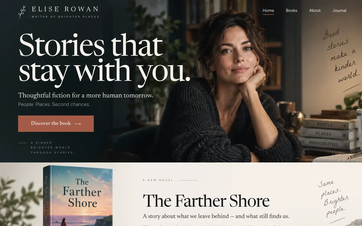 Book Author home page on desktop