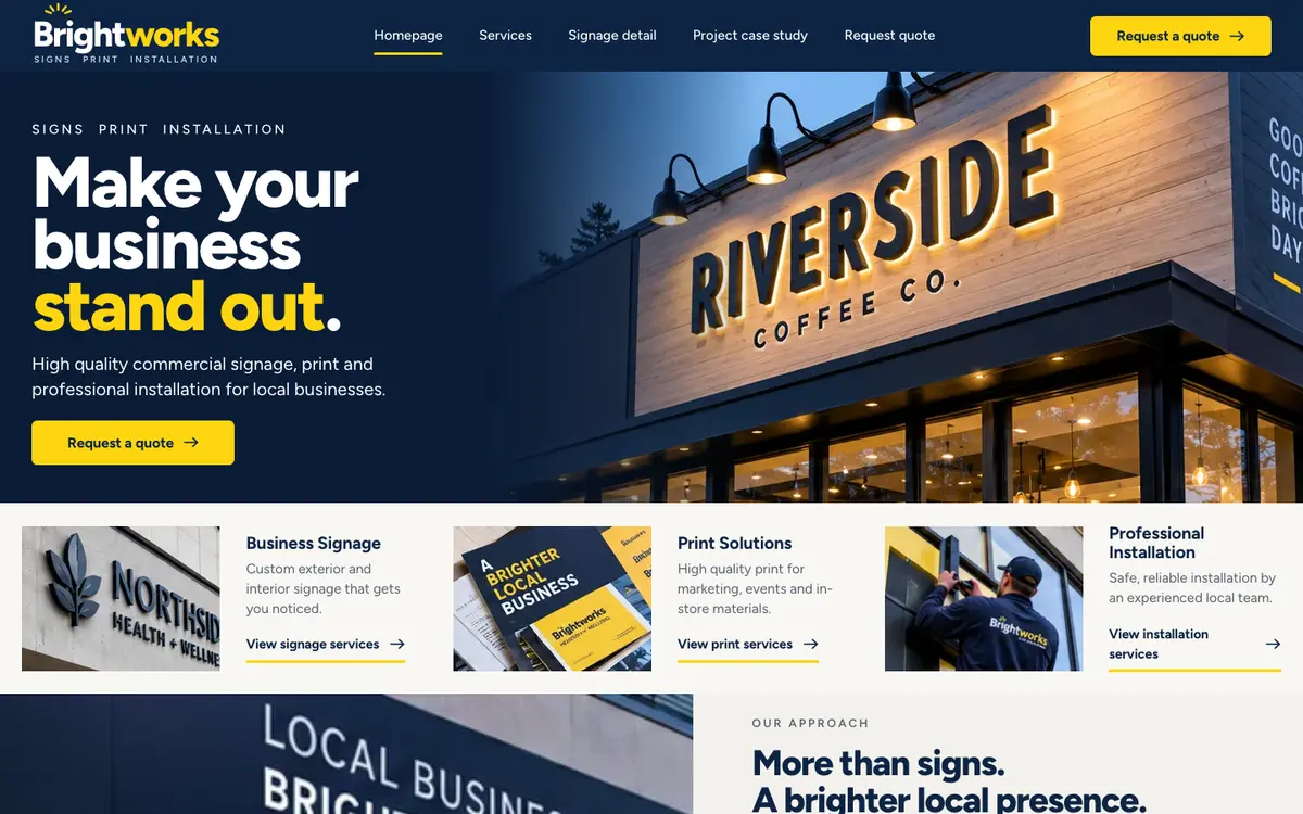Brightworks home page on desktop