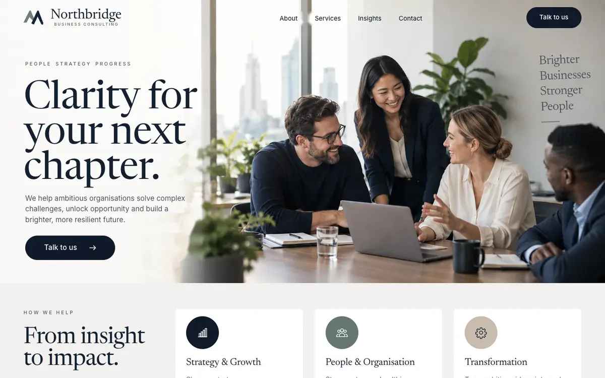 Business Consulting home page on desktop