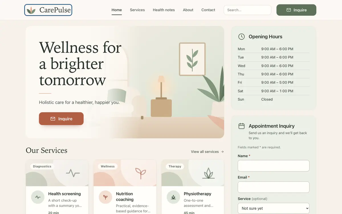 CarePulse home page on desktop