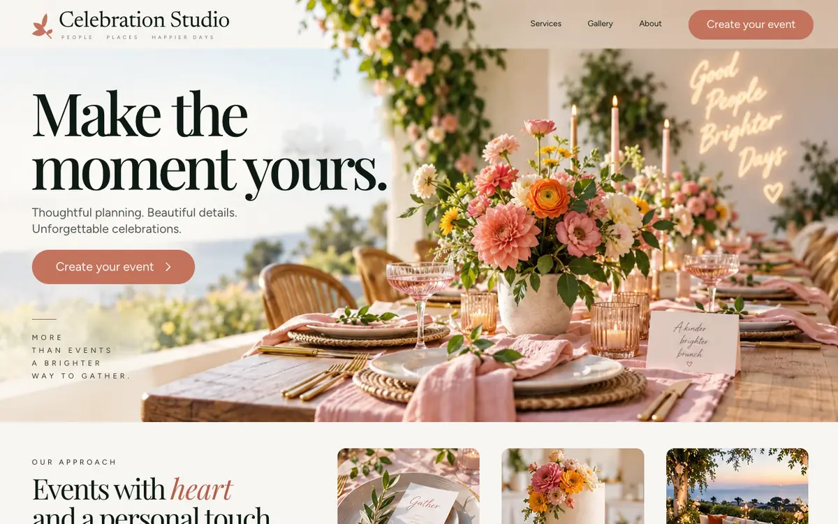 Celebration Studio home page on desktop
