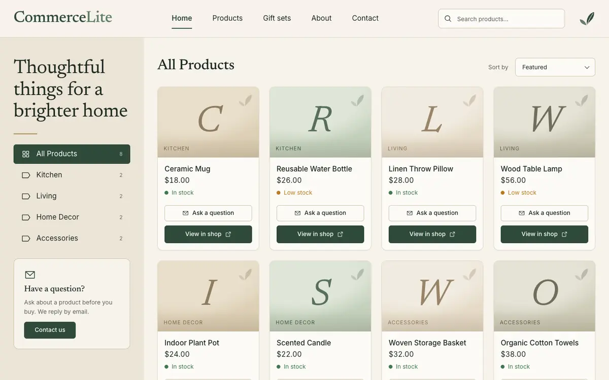CommerceLite home page on desktop