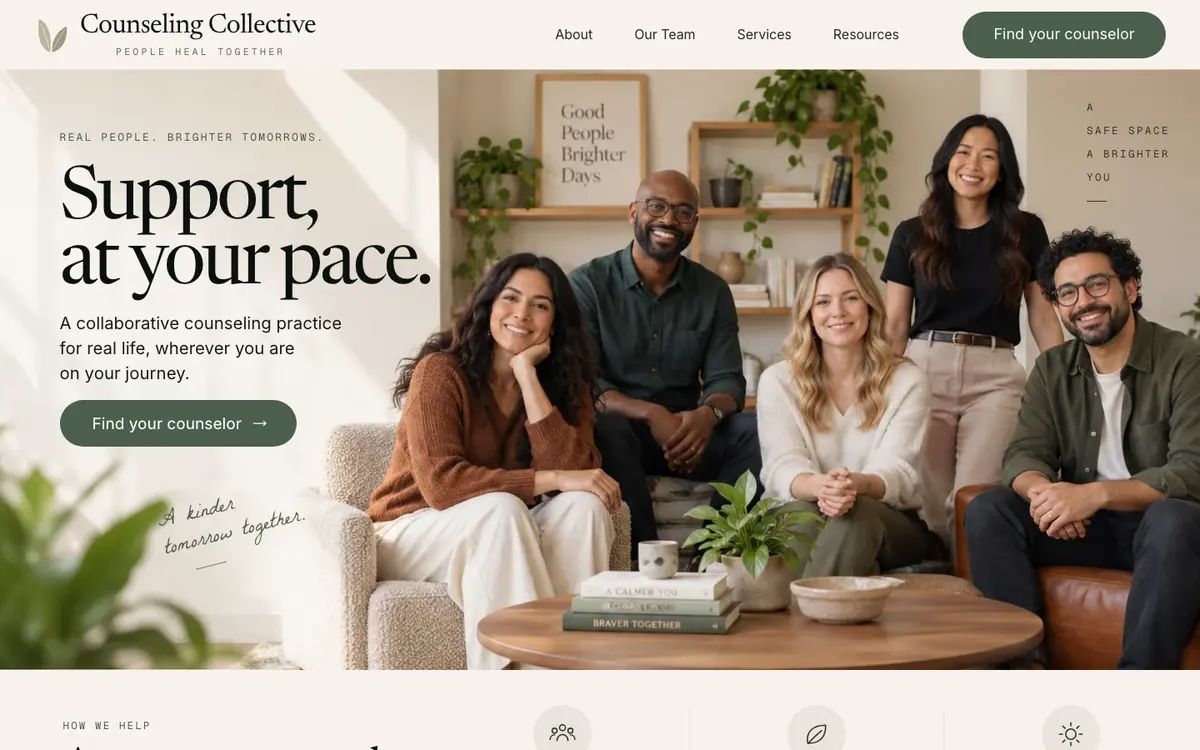 Counseling Collective home page on desktop