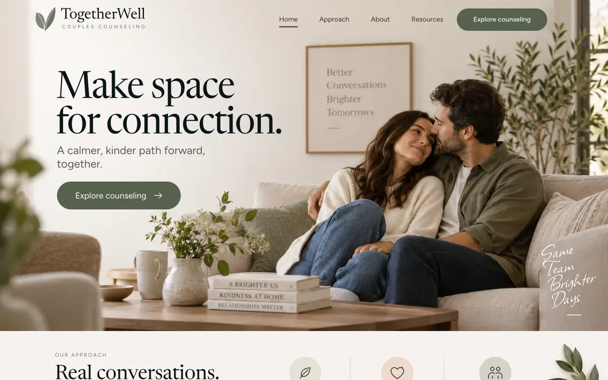 Couples Counseling home page on desktop