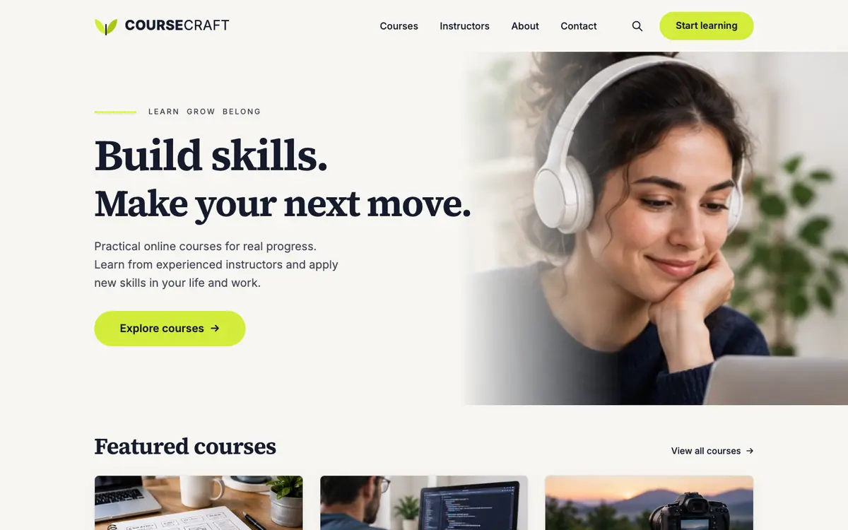 Coursecraft home page on desktop
