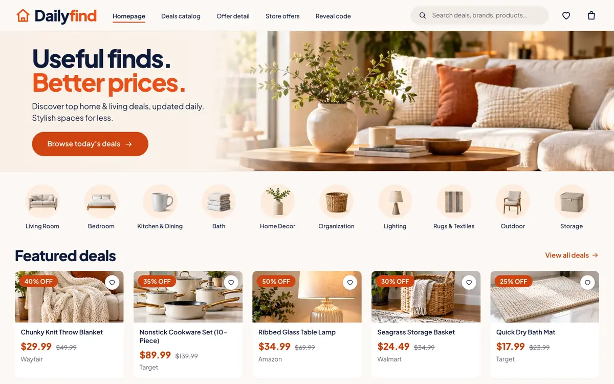 Dailyfind home page on desktop