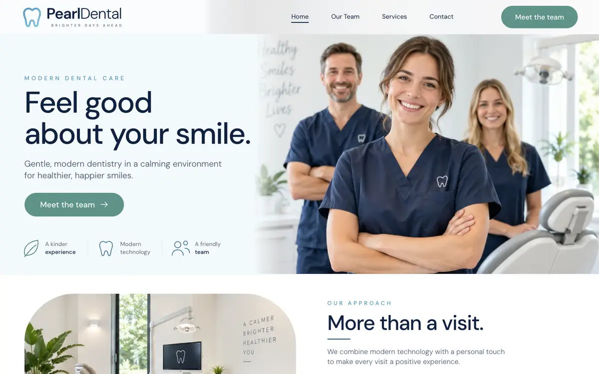 Dental Clinic home page on desktop