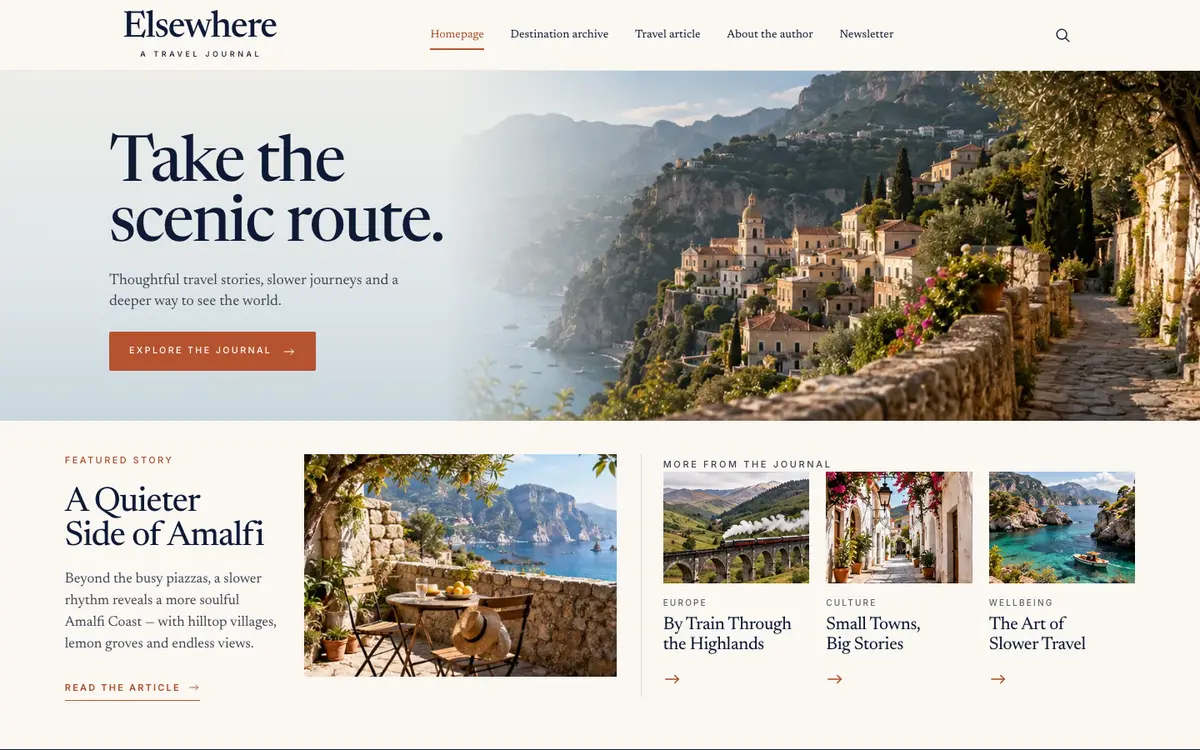 Elsewhere home page on desktop