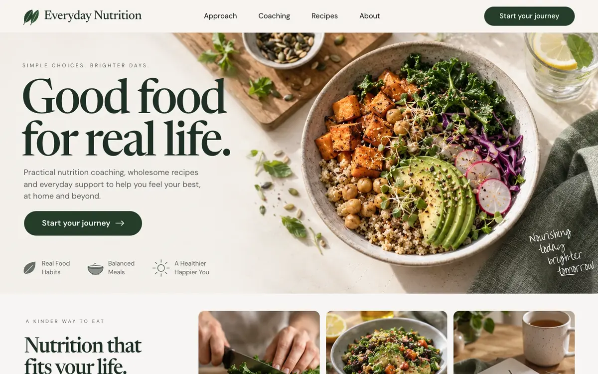 Everyday Nutrition home page on desktop