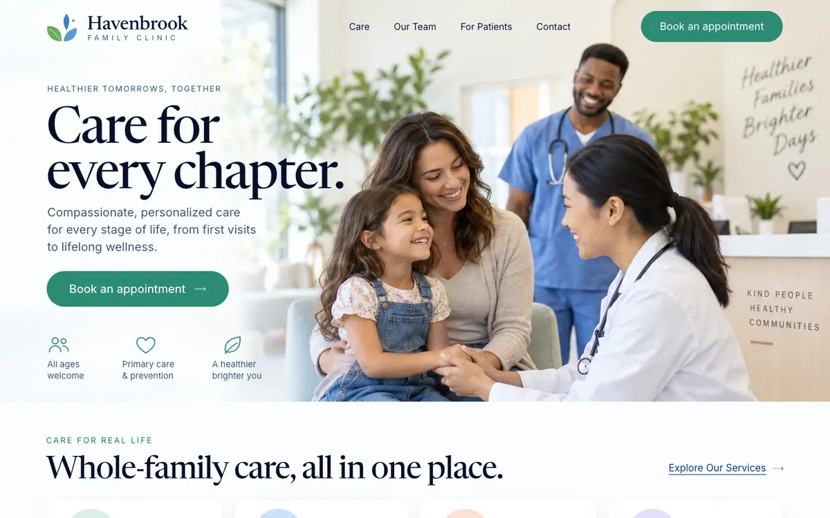 Family Clinic home page on desktop