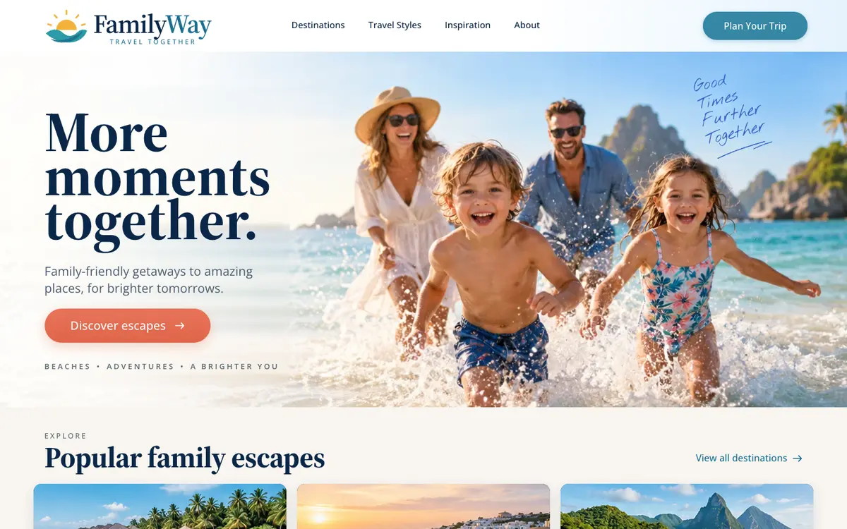 Family Travel home page on desktop