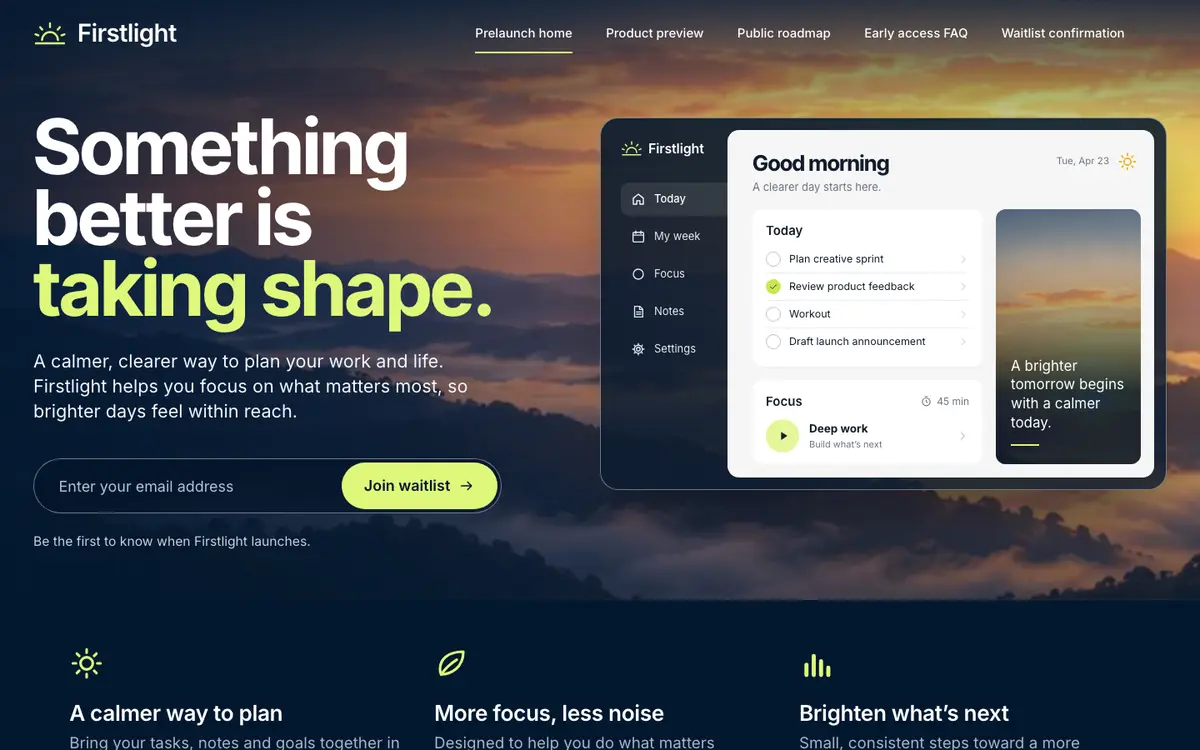Firstlight home page on desktop