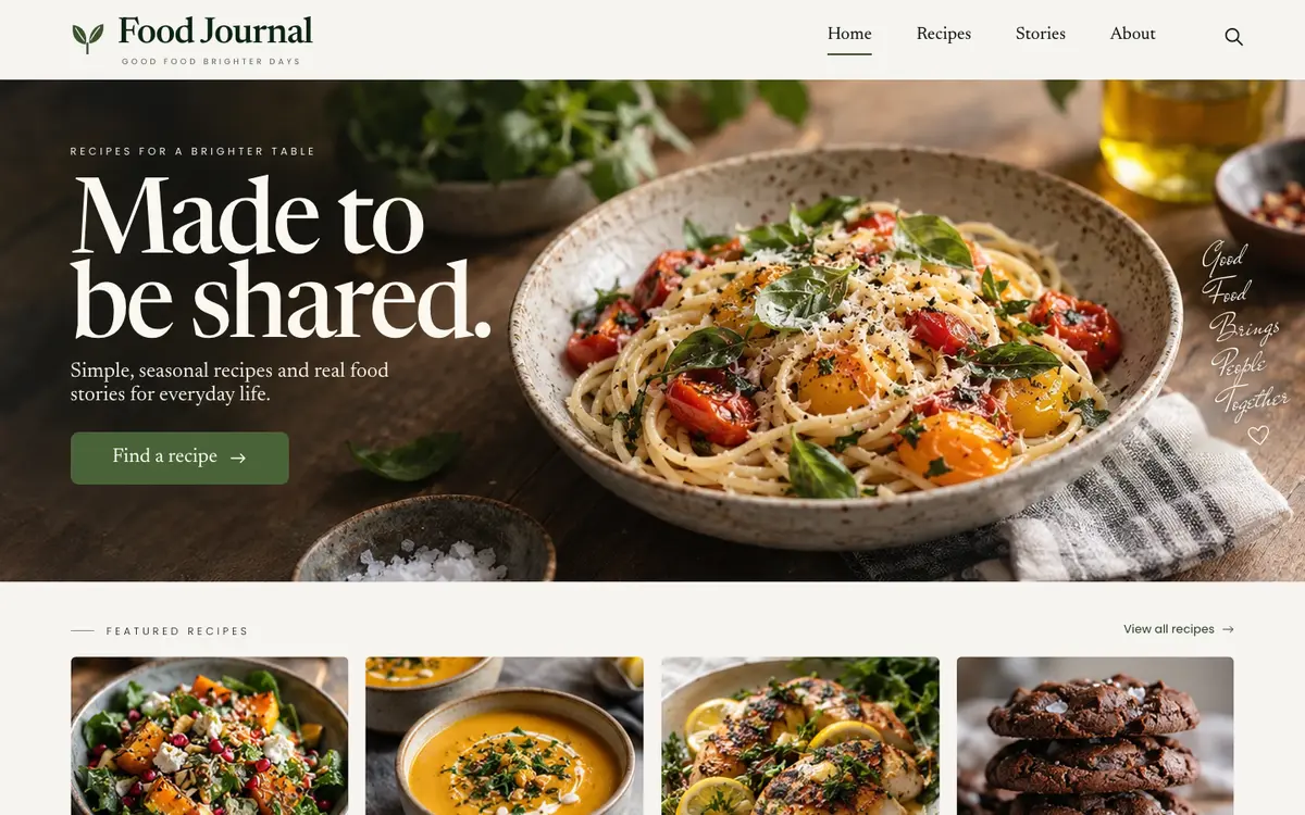 Food Journal home page on desktop