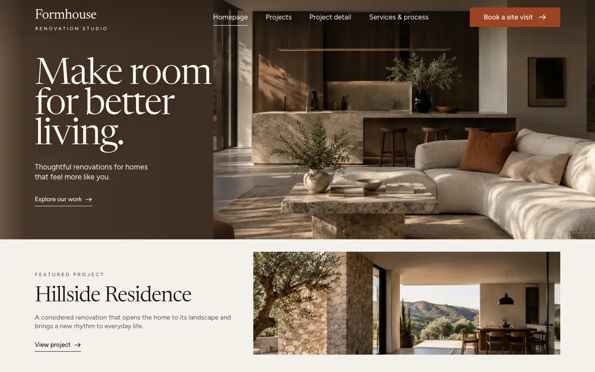 Formhouse home page on desktop