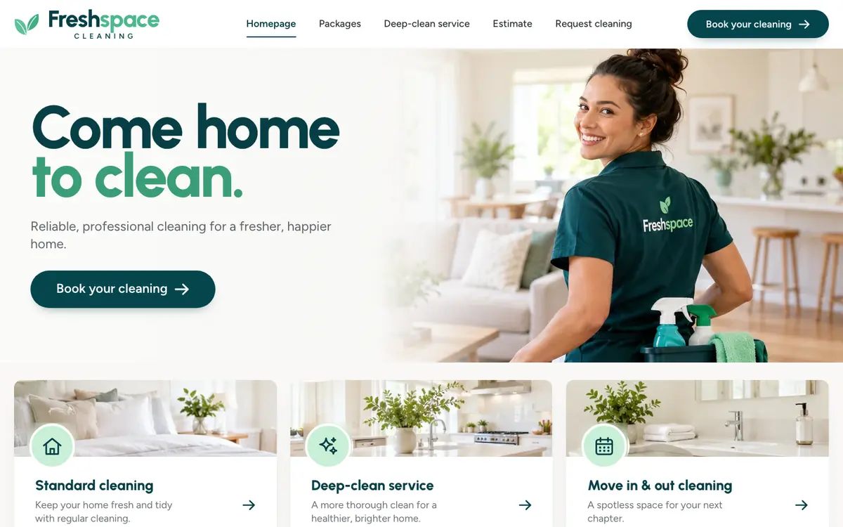 Freshspace home page on desktop