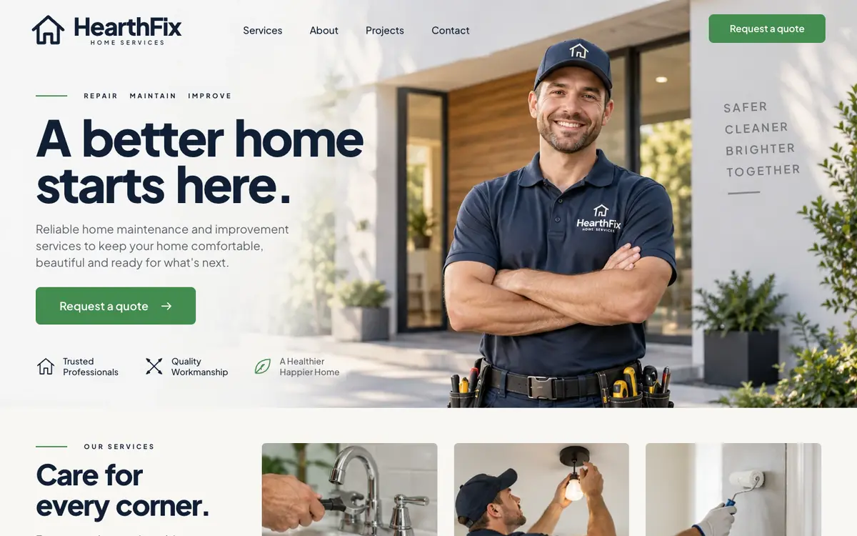 Home Services home page on desktop