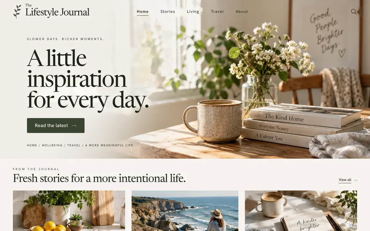 Lifestyle Journal home page on desktop