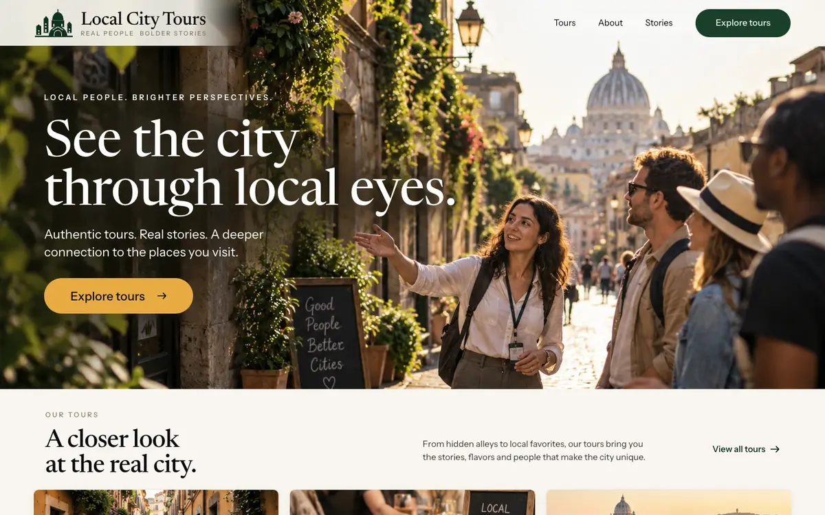 Local City Tours home page on desktop