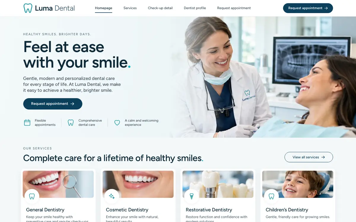Luma Dental home page on desktop