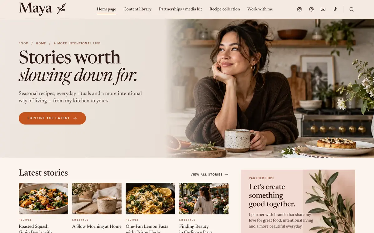 Maya home page on desktop