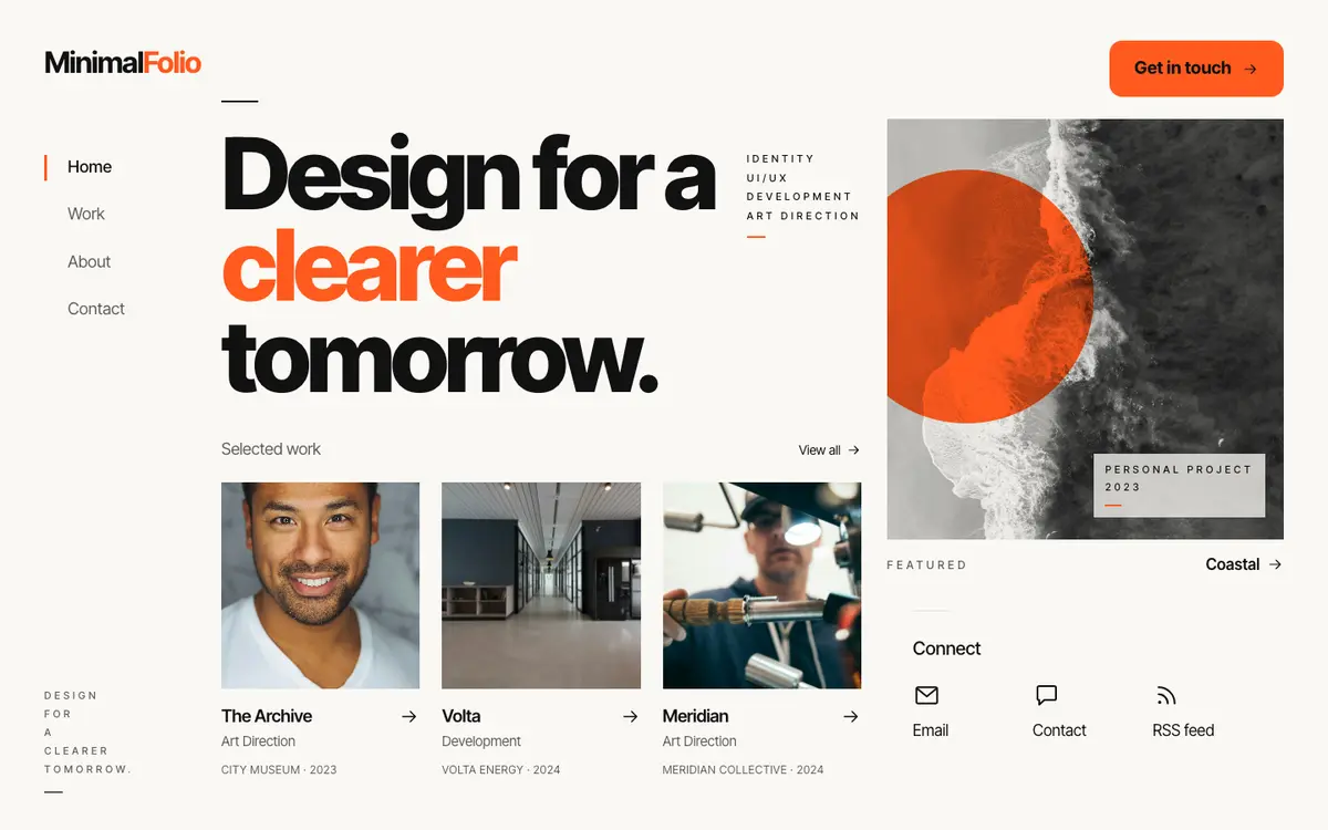 MinimalFolio home page on desktop
