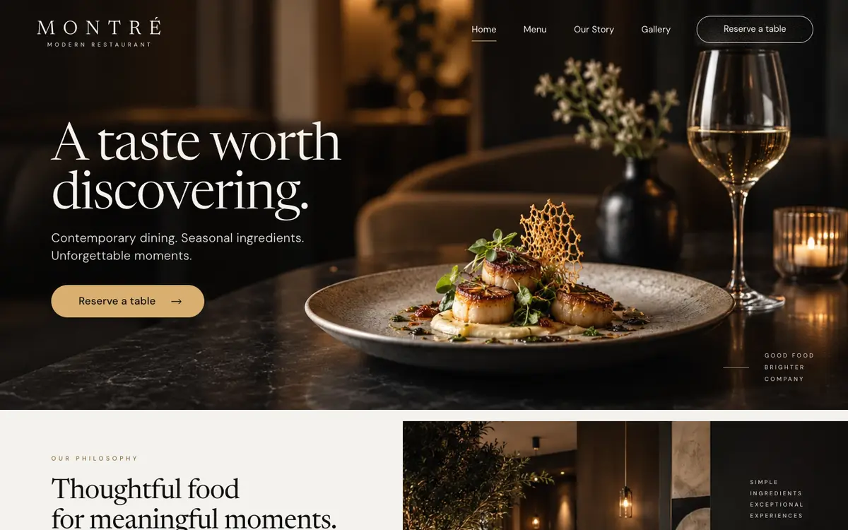 Modern Restaurant home page on desktop