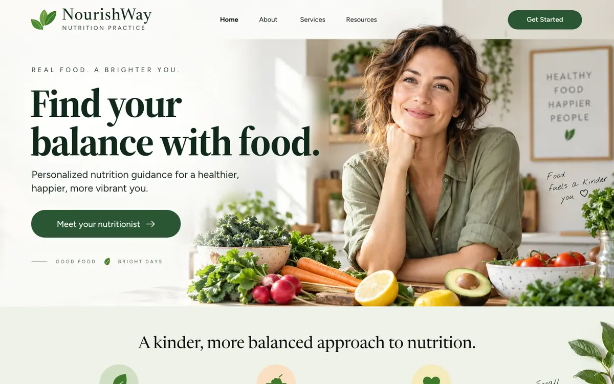 Nutrition Practice home page on desktop