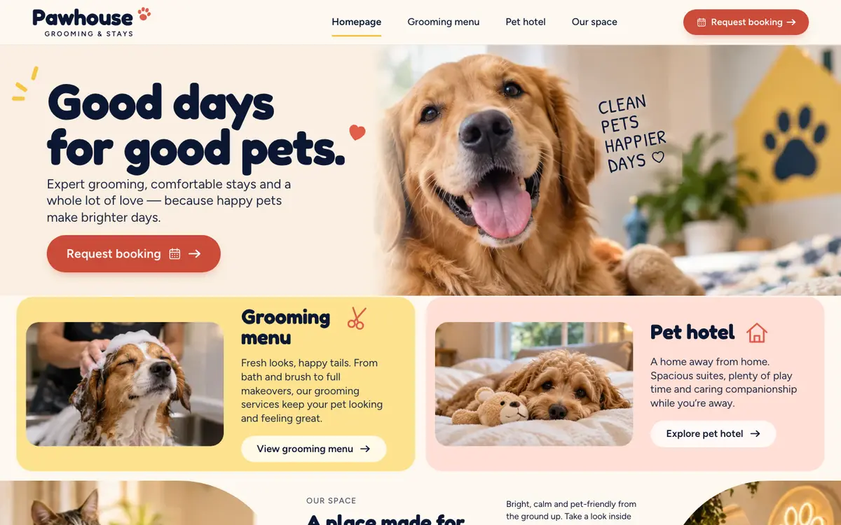 Pawhouse home page on desktop