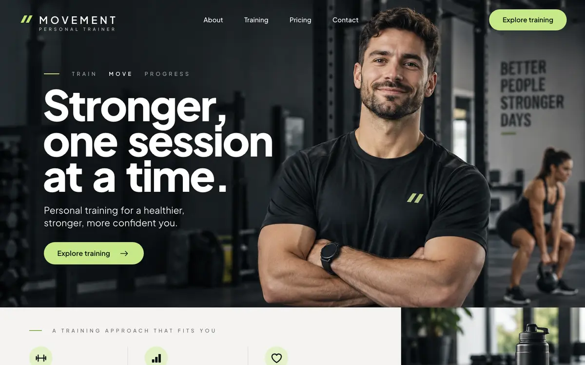 Personal Trainer home page on desktop