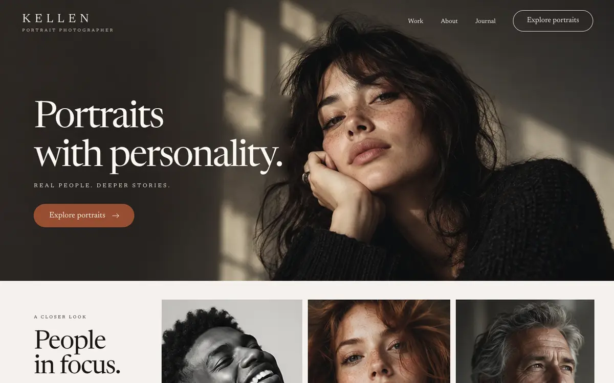 Portrait Photographer home page on desktop
