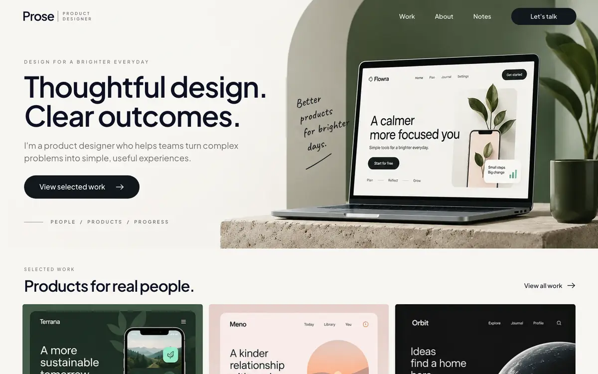Product Designer home page on desktop