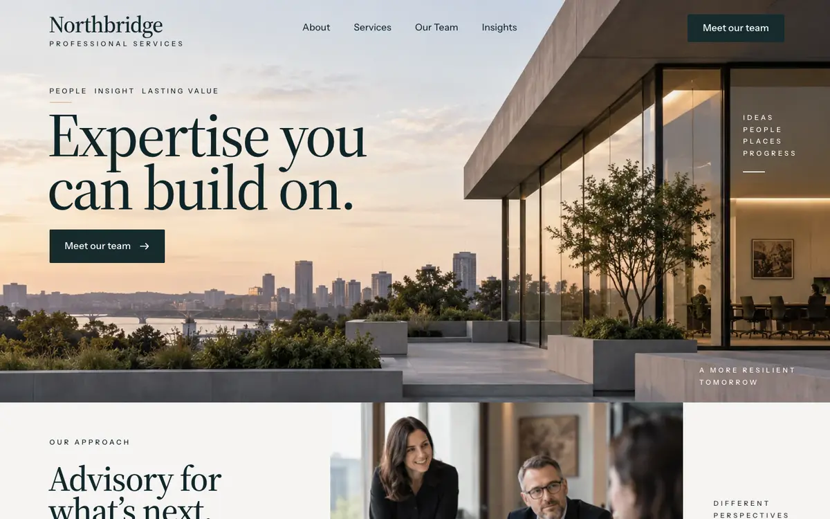 Professional Services home page on desktop