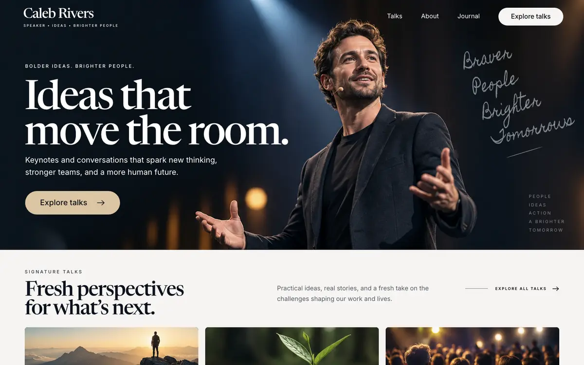 Public Speaker home page on desktop
