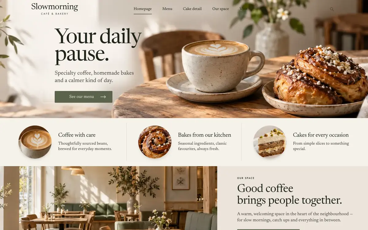 Slowmorning home page on desktop
