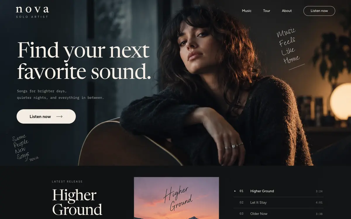 Solo Artist home page on desktop