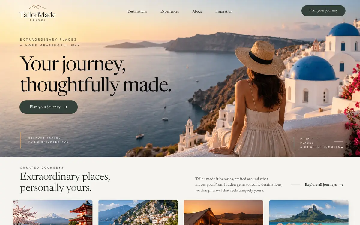 Tailor-Made Travel home page on desktop