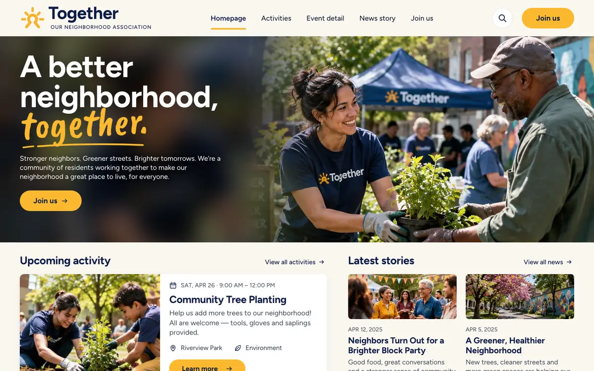 Together home page on desktop