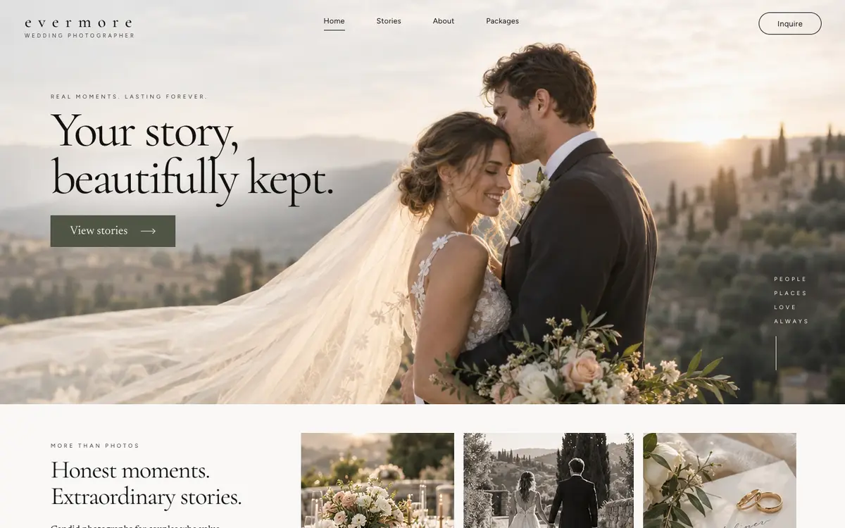 Wedding Photographer home page on desktop