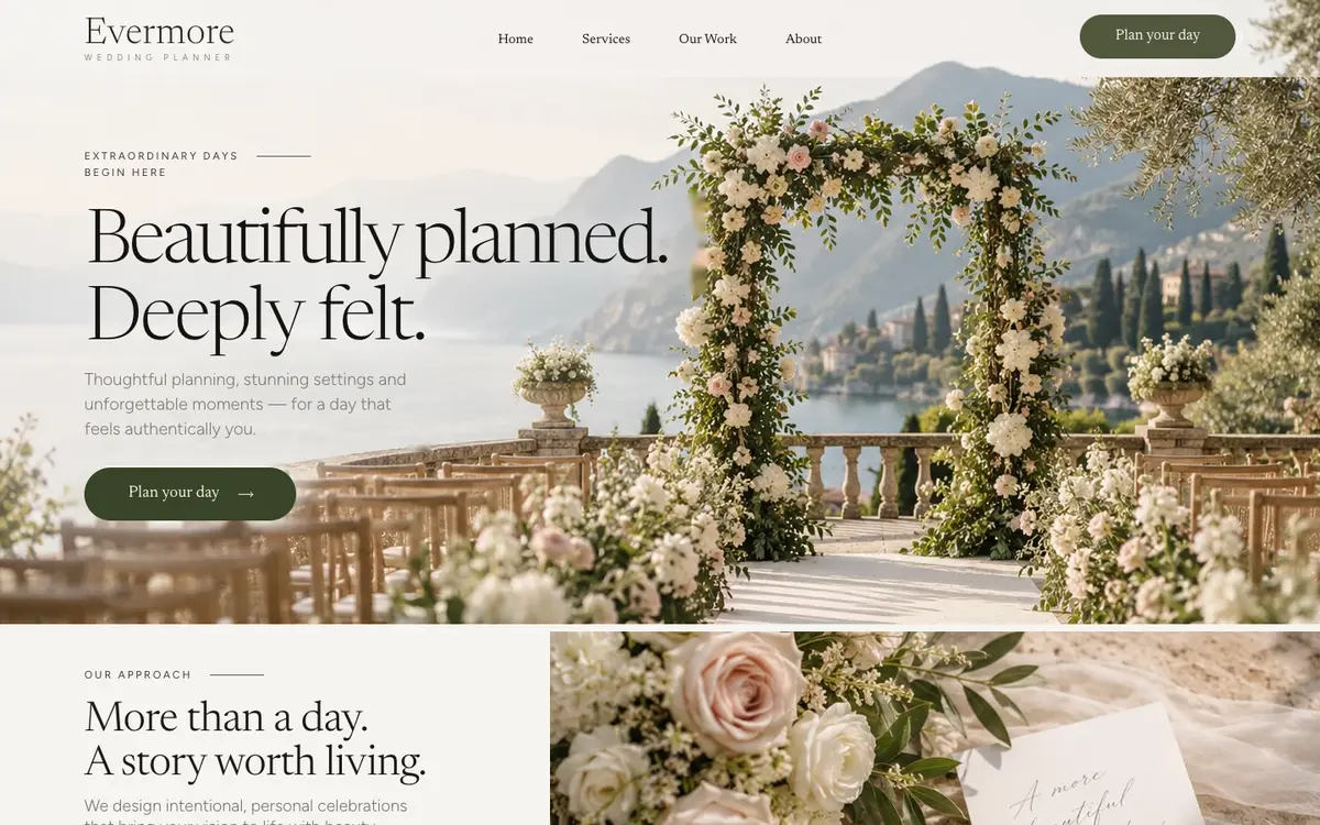 Wedding Planner home page on desktop