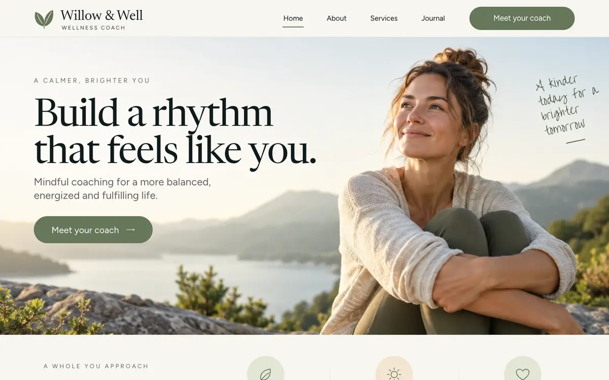 Wellness Coach home page on desktop