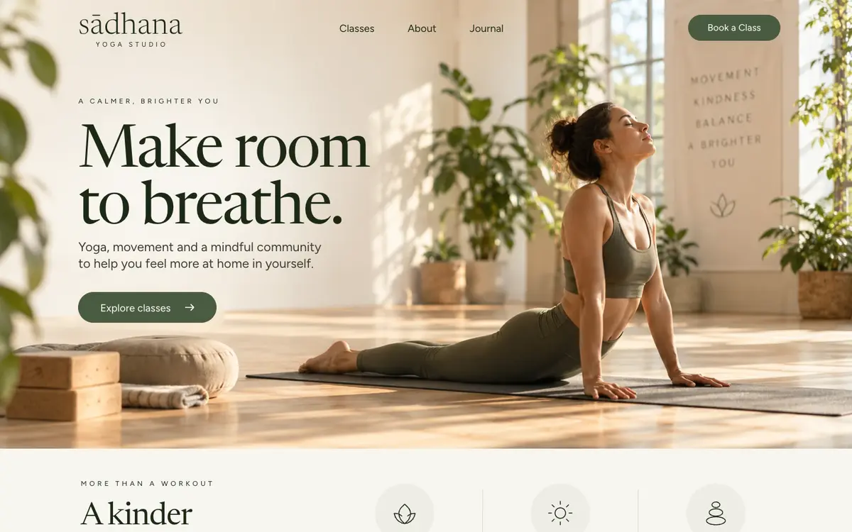 Yoga Studio home page on desktop
