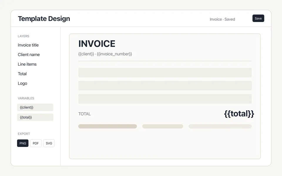 Template Design editor concept — illustrative preview, not a live installation